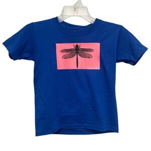 New Hand Printed Upcycled Youth Kids XS Dragonfly Short Sleeve Crew Neck Tee